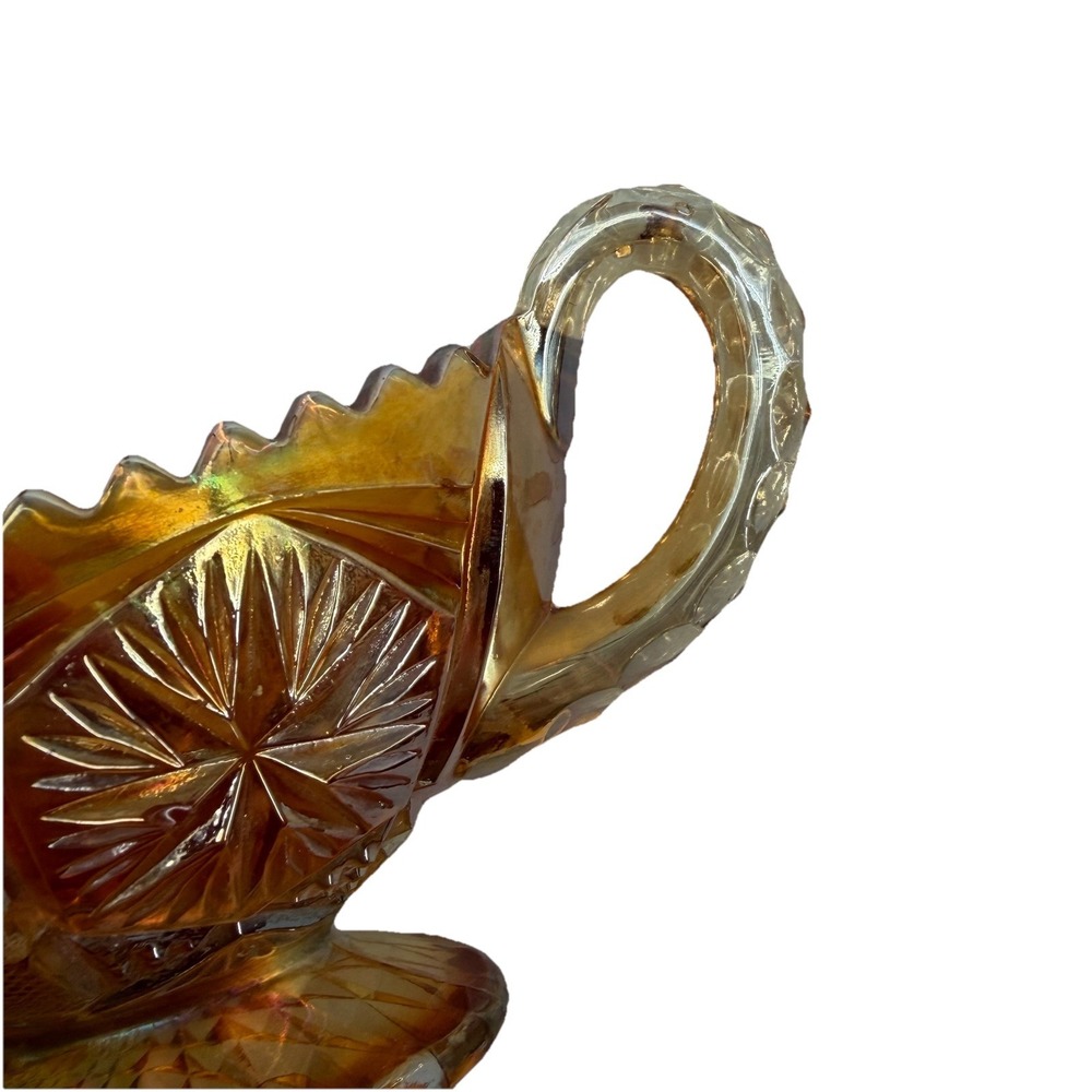 Vtg Star & File Imperial MARIGOLD CARNIVAL GLASS 2 Handled Footed Bowl Dish - Picture 7 of 7